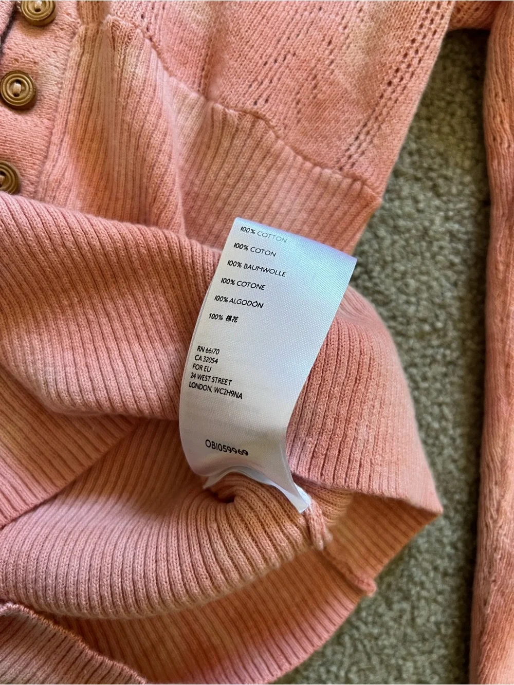 Free People Pink Long Sleeve Henley Knit Top